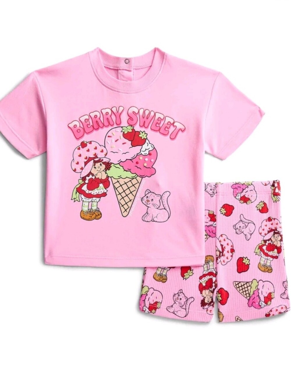 Strawberry Shortcake Baby Girls Short Sleeve Graphic Tee and Matching Bike Short